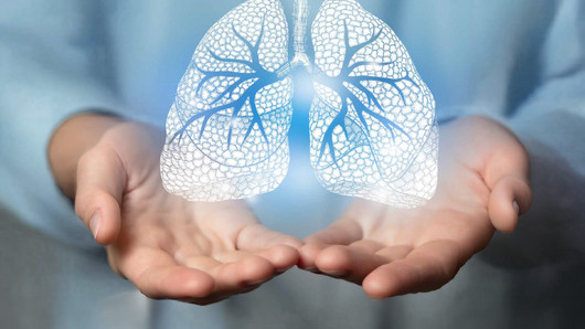 Update NSCLC 2026 Ein computergeneriertes Hologramm schwebt über zwei Händen