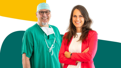 Header-Motiv mit OP-Mitarbeiter und kaufmännischer Angestellten